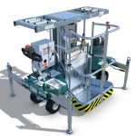 Sollevatore feretri Magister Automatic, trazione elettrica e rotazione manuale del cestello.