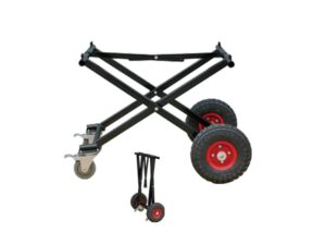 Carrello pieghevole per feretri in acciaio con ruote differenziate e larghezza regolabile
