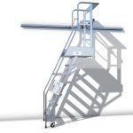 Scala Atria Scorrevole con telaio in acciaio inox, gradini antiscivolo in alluminio e corrimano – ideale per cimiteri, biblioteche e magazzini