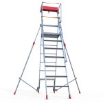 Scala a castello pieghevole Platea in alluminio con pedana antiscivolo, stabilizzatori e sistema di chiusura Rapid System per uso professionale