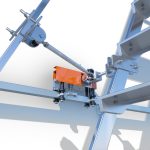Sistema Scroll FEDA per scale scorrevoli con carrello e bracci snodati di ancoraggio